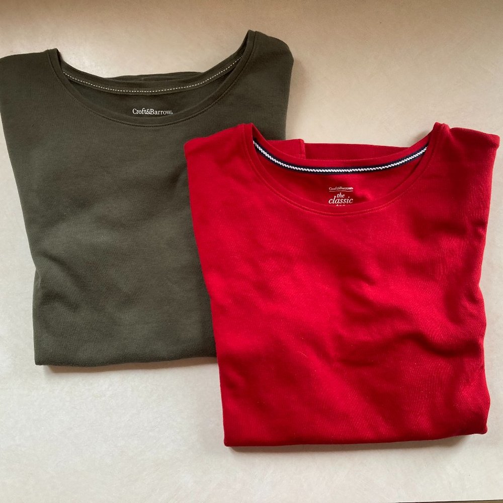 Two Croft and Barrow Medium Short Sleeve Crewneck Classic Tee Shirts